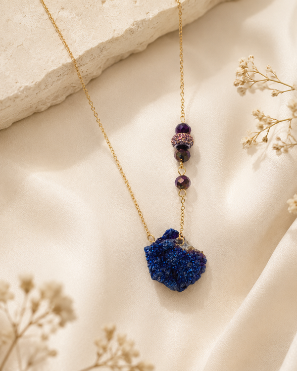Deep Waters Blue Aura Agate Necklace